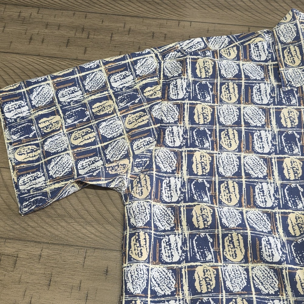 Alexander Martin 100% Cotton Button Up Shirt Large Blue Geometric Print Vintage - Picture 3 of 11